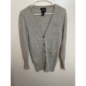 Red Moon 100% Cashmere Cardigan Sweater Gray Sequin Pocket V-Neck Small